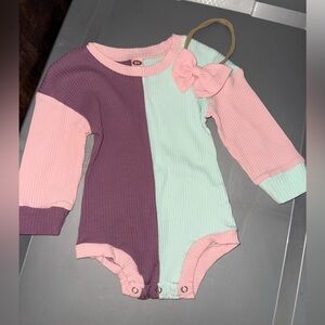 Colorblock Baby Romper with Headband
